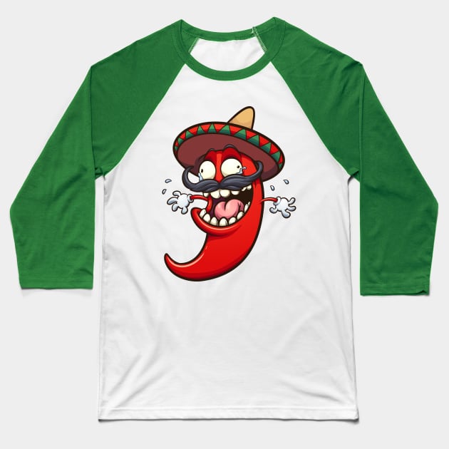 Crazy Mexican chili pepper Baseball T-Shirt by memoangeles